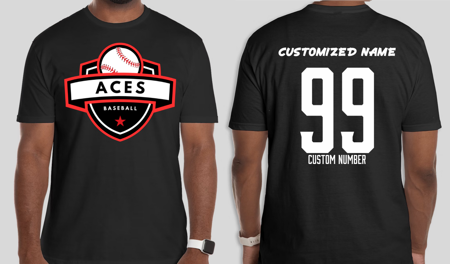 Black Aces T Shirt with Customized Name and Number