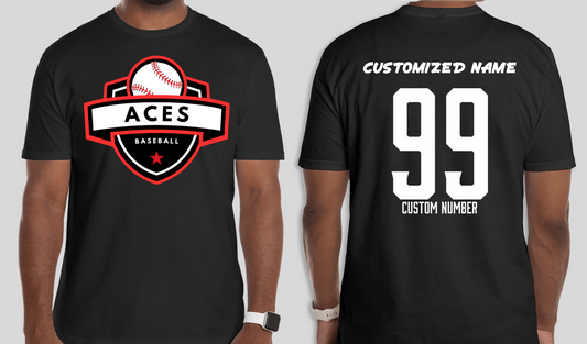 Black Aces T Shirt with Customized Name and Number